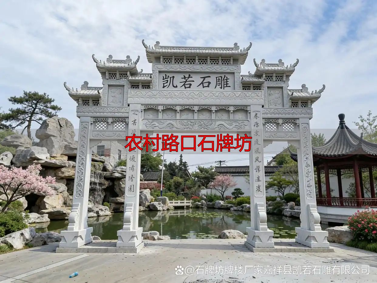 农村路口石牌坊 三门五楼大气磅礴 凯若石雕定制(图5) 农村路口牌坊定制_凯若石雕三门五楼牌坊_农村路口石牌坊